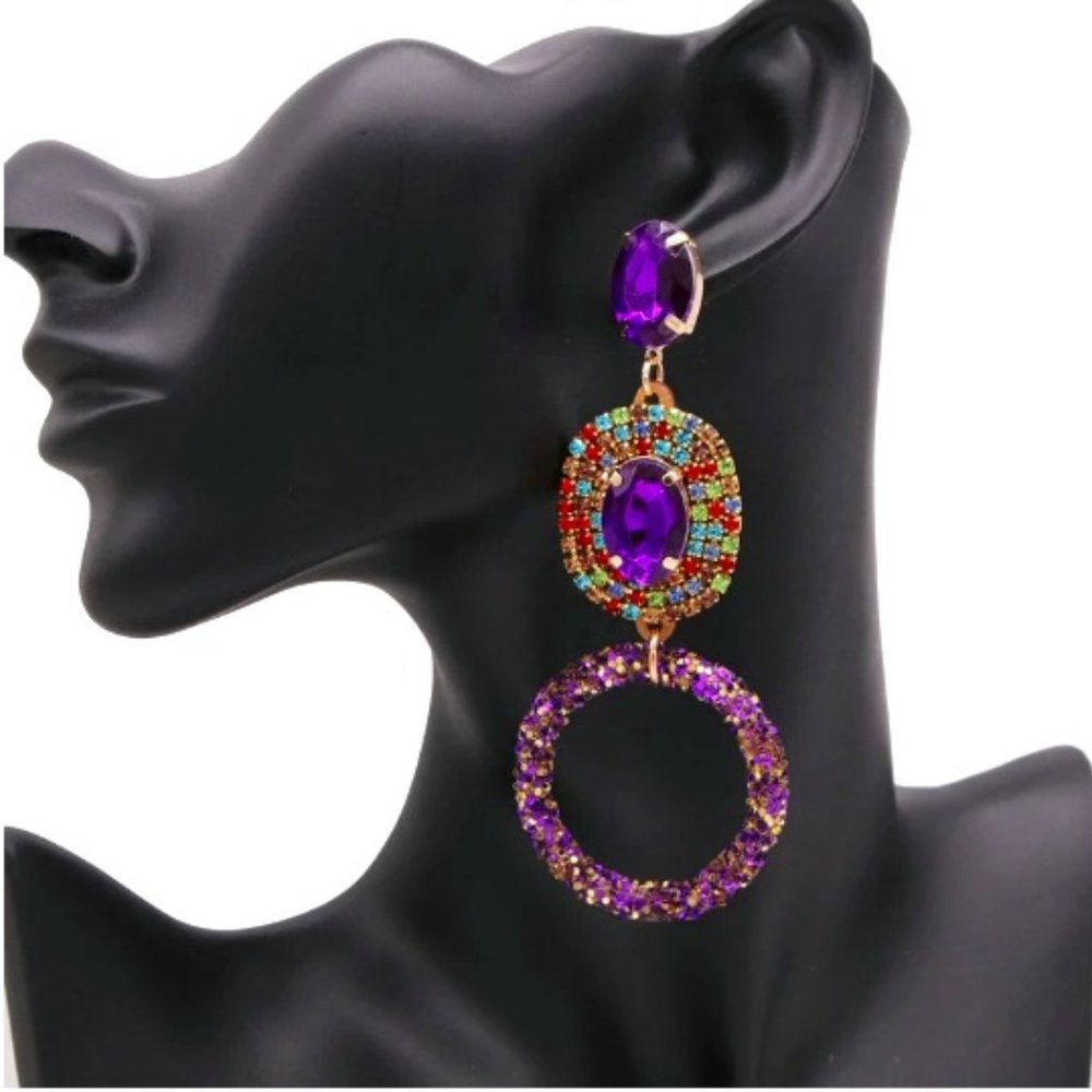 Purple / Multi Colored Trendy Statement Earrings